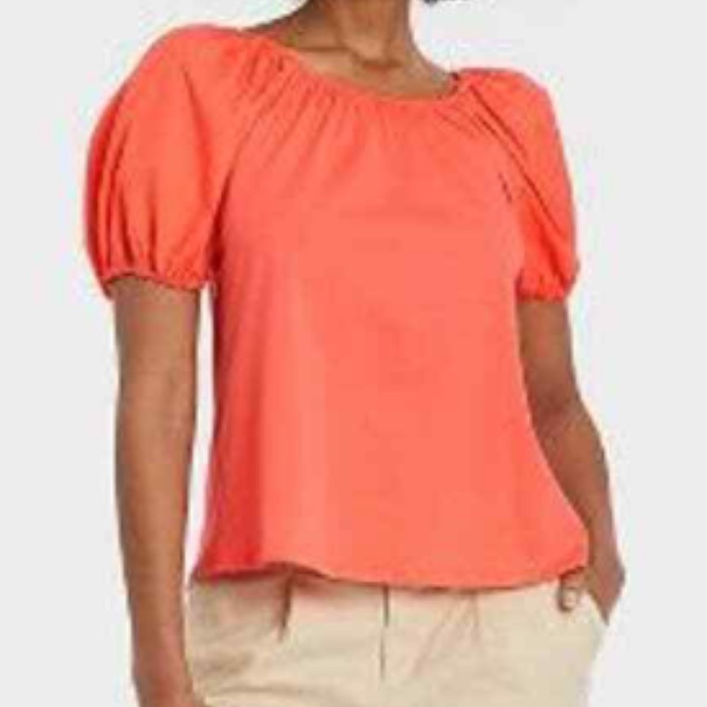 Women’s Blouse Puff Short Sleeve A New Day. Color Orange Size M
